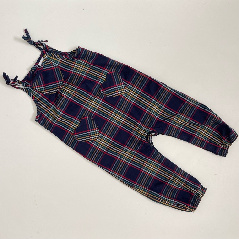 Hanna Andersson Romper Plaid Heart Pockets Lightweight Blue Red Green Yellow 3T